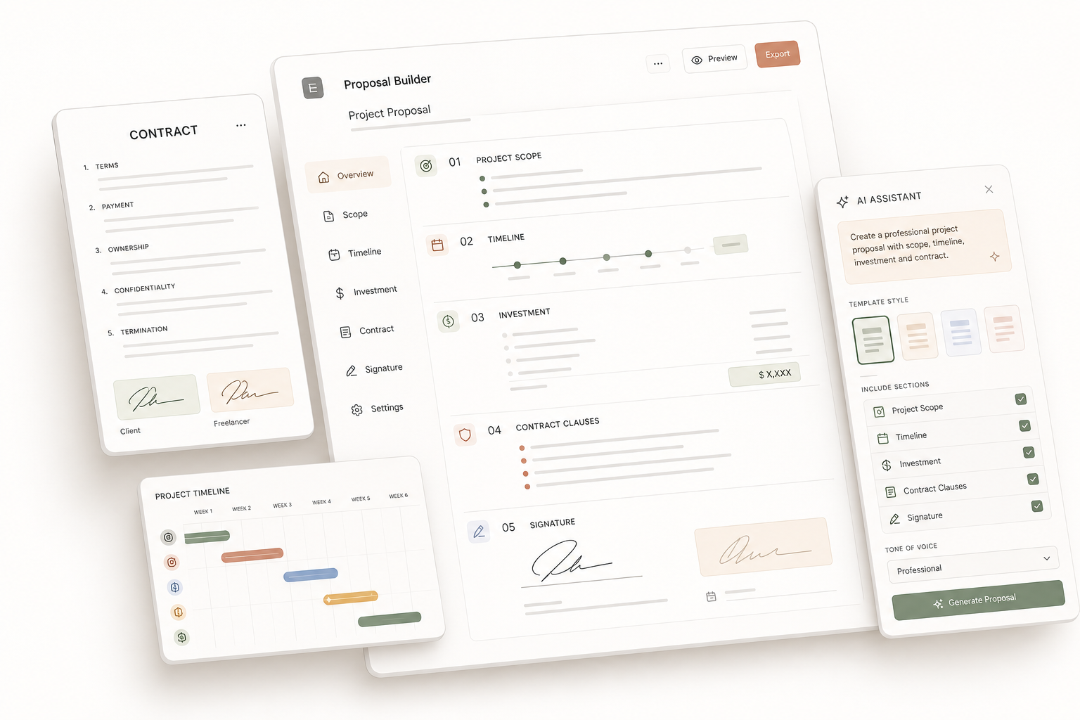 Proposal and contract tool with AI generation